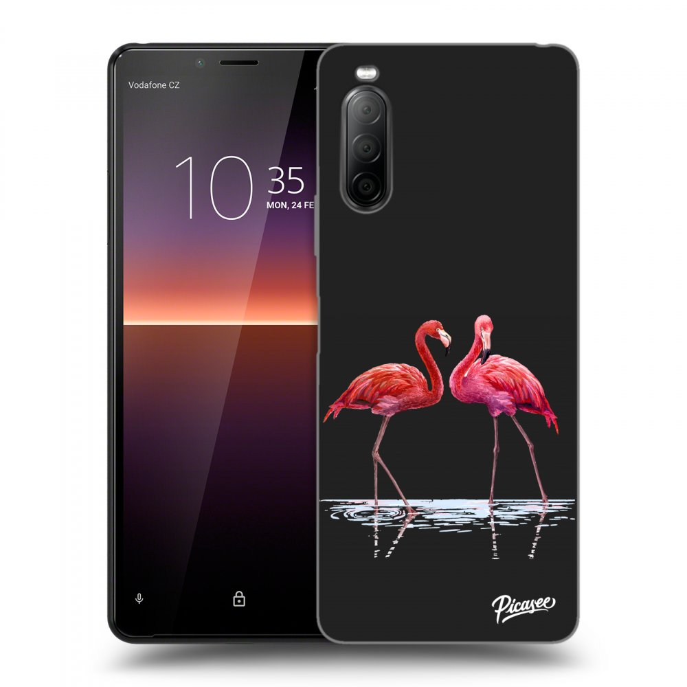 Picasee fekete szilikon tok az alábbi mobiltelefonokra Sony Xperia 10 II - Flamingos couple