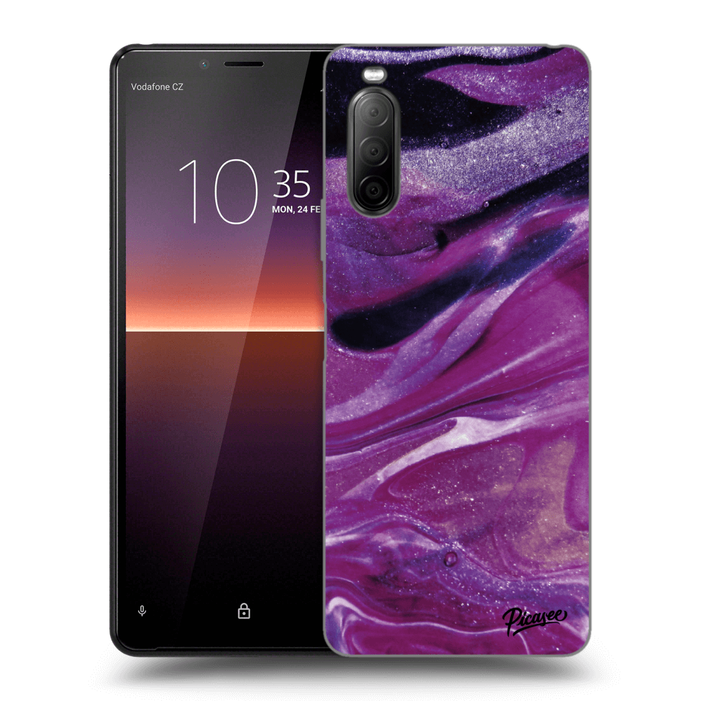 Picasee fekete szilikon tok az alábbi mobiltelefonokra Sony Xperia 10 II - Purple glitter