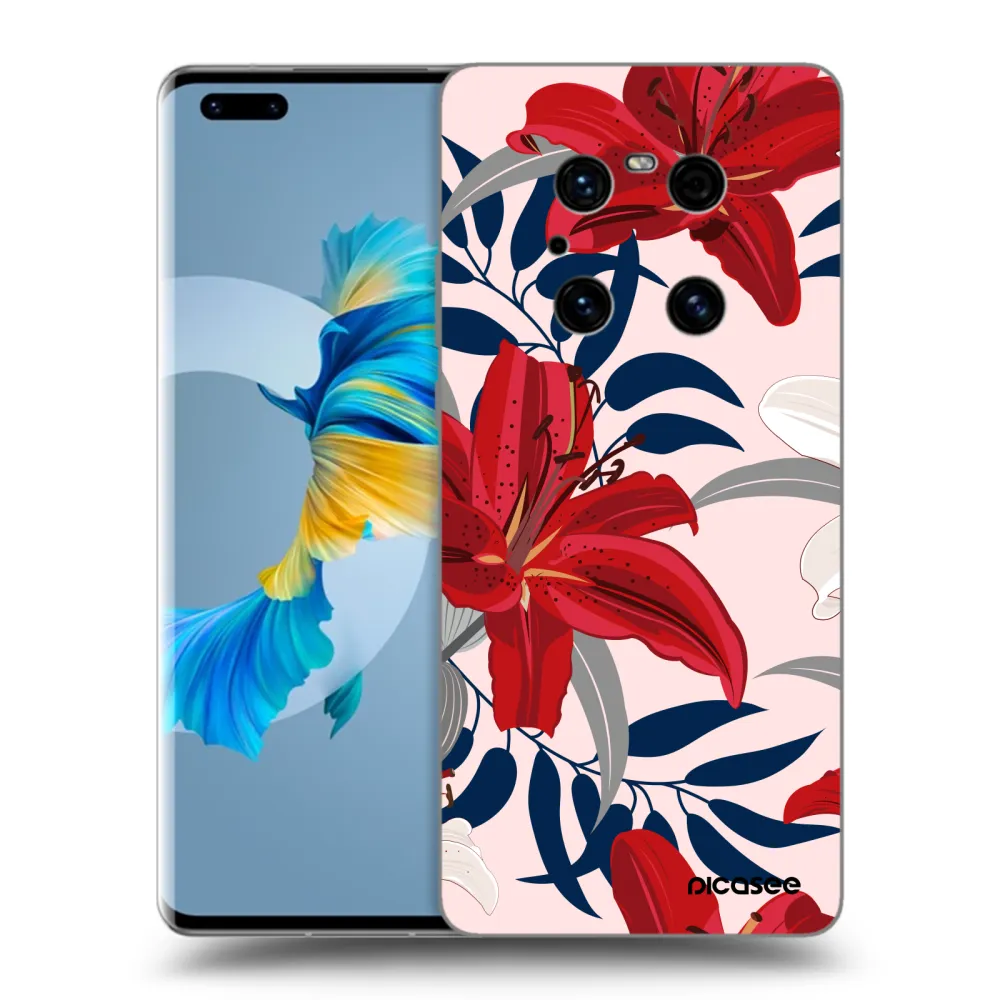 Picasee fekete szilikon tok az alábbi mobiltelefonokra Huawei Mate 40 Pro - Red Lily