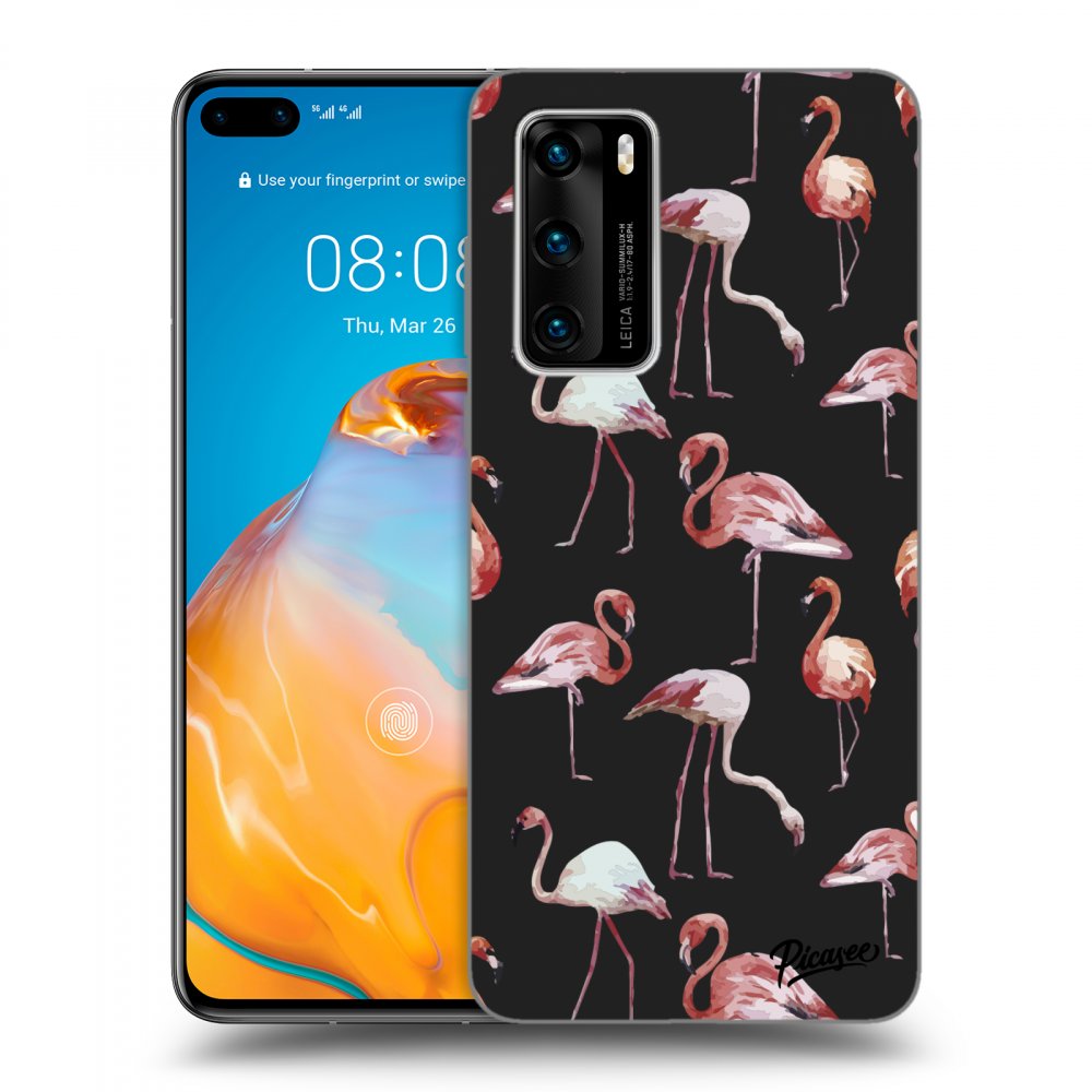 Picasee fekete szilikon tok az alábbi mobiltelefonokra Huawei P40 - Flamingos