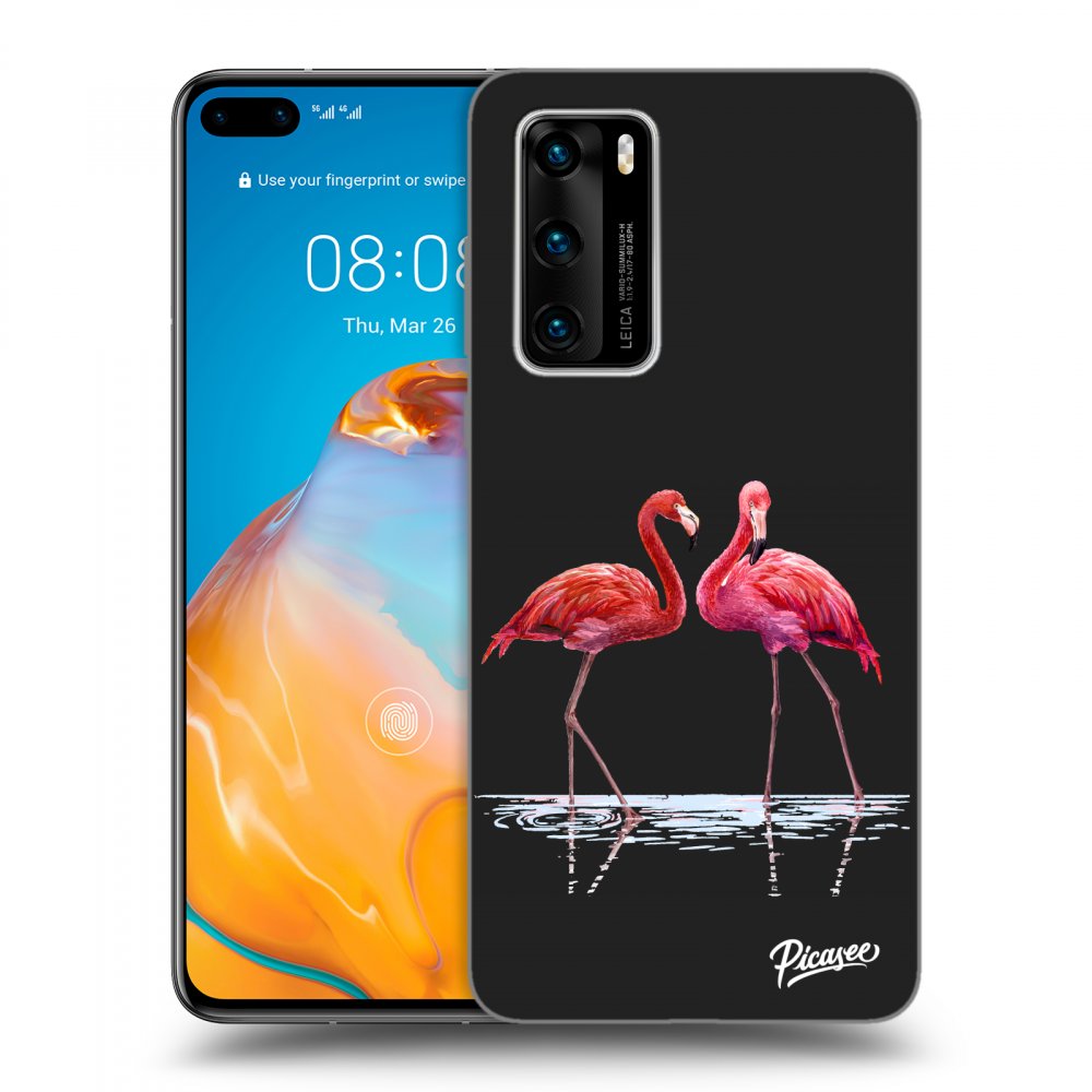 Picasee fekete szilikon tok az alábbi mobiltelefonokra Huawei P40 - Flamingos couple