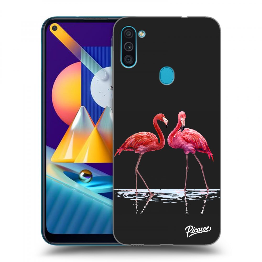 Picasee fekete szilikon tok az alábbi mobiltelefonokra Samsung Galaxy M11 - Flamingos couple