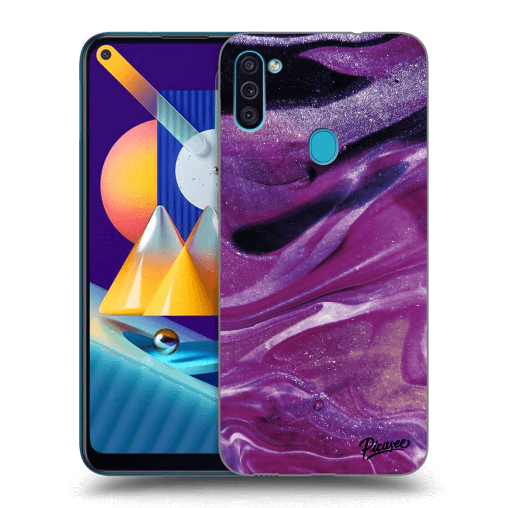 Picasee fekete szilikon tok az alábbi mobiltelefonokra Samsung Galaxy M11 - Purple glitter