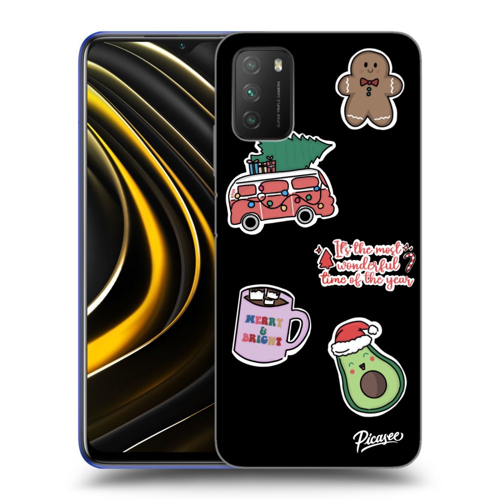 Picasee fekete szilikon tok az alábbi mobiltelefonokra Xiaomi Poco M3 - Christmas Stickers