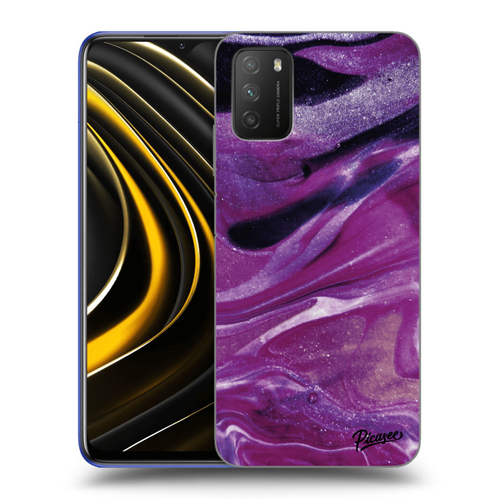 Picasee fekete szilikon tok az alábbi mobiltelefonokra Xiaomi Poco M3 - Purple glitter
