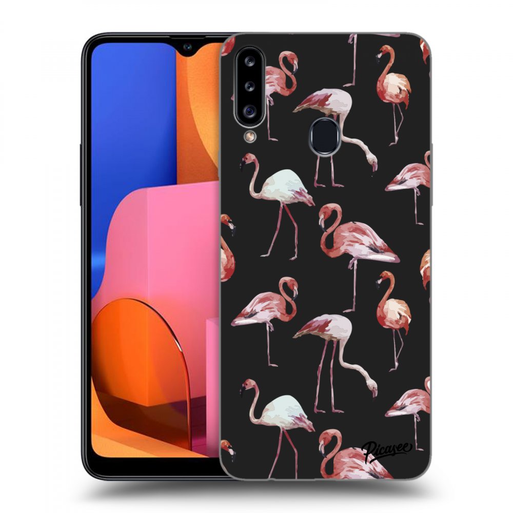 Picasee fekete szilikon tok az alábbi mobiltelefonokra Samsung Galaxy A20s - Flamingos
