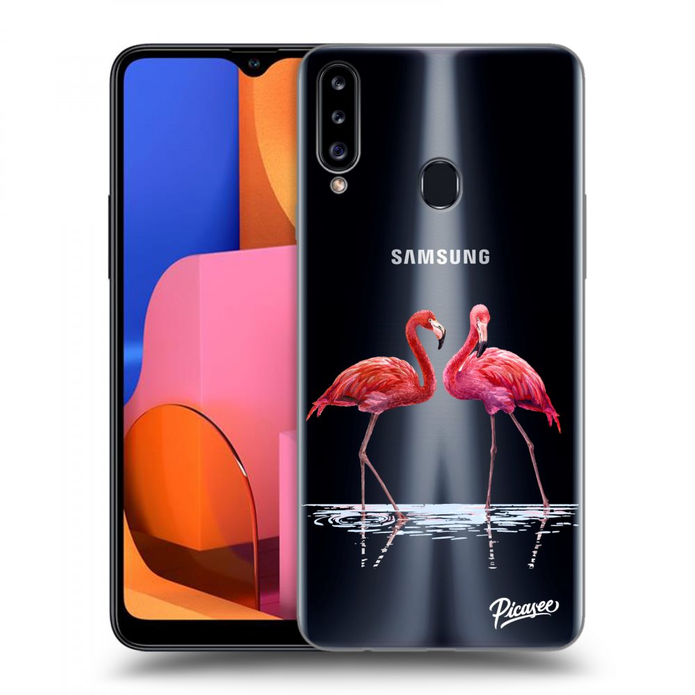 Picasee átlátszó szilikon tok az alábbi mobiltelefonokra Samsung Galaxy A20s - Flamingos couple