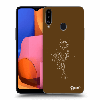 Picasee fekete szilikon tok az alábbi mobiltelefonokra Samsung Galaxy A20s - Brown flowers