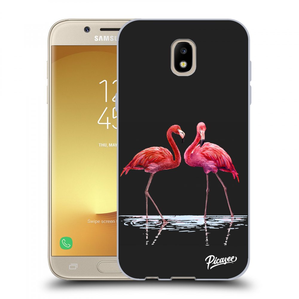 Picasee fekete szilikon tok az alábbi mobiltelefonokra Samsung Galaxy J5 2017 J530F - Flamingos couple