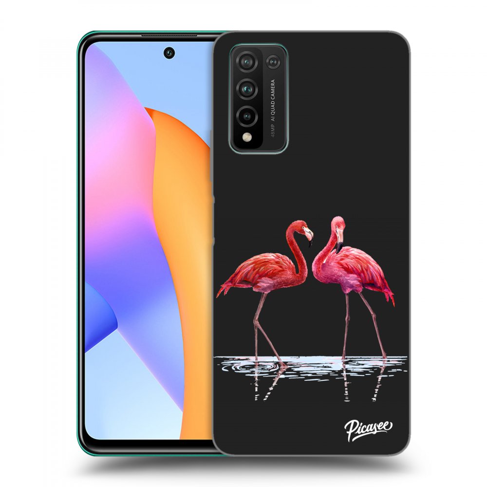 Picasee fekete szilikon tok az alábbi mobiltelefonokra Honor 10X Lite - Flamingos couple