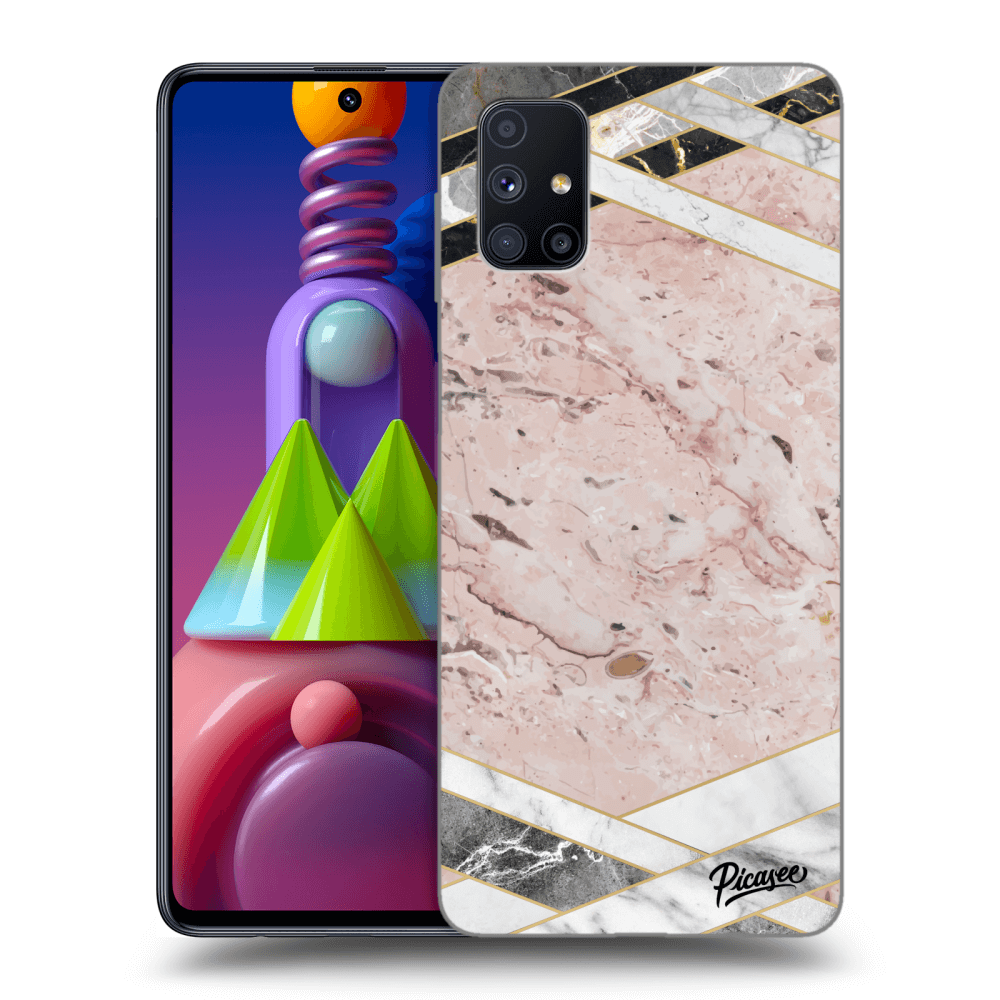 Picasee fekete szilikon tok az alábbi mobiltelefonokra Samsung Galaxy M51 M515F - Pink geometry