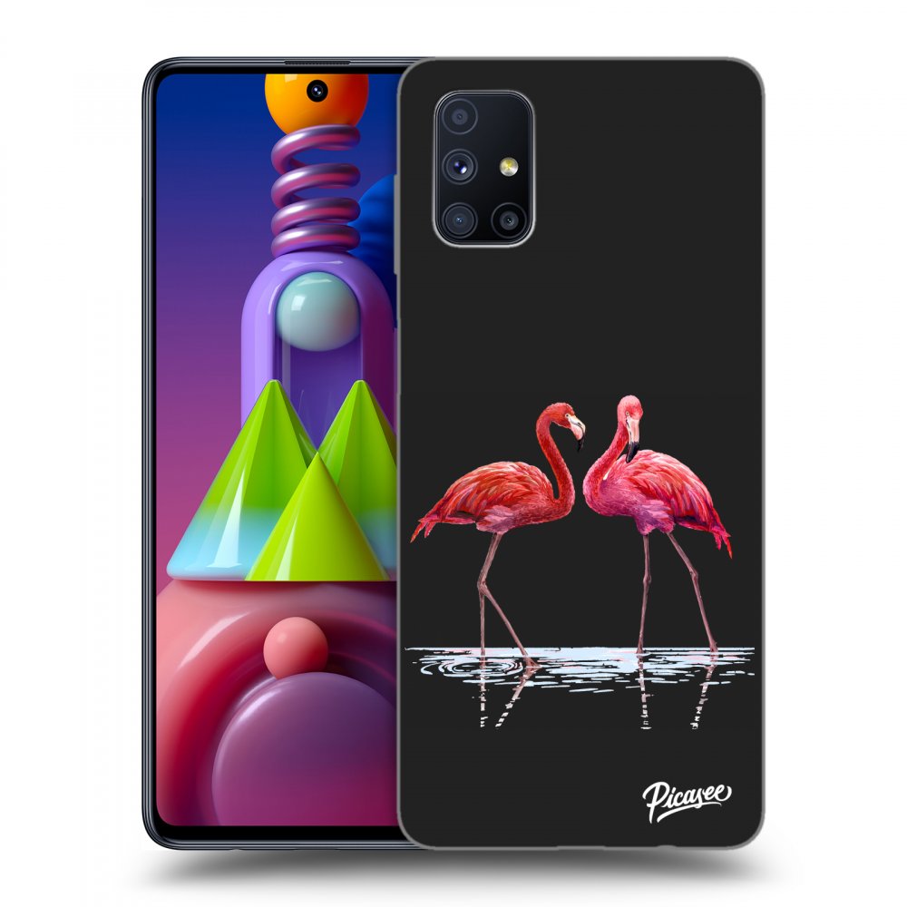 Picasee fekete szilikon tok az alábbi mobiltelefonokra Samsung Galaxy M51 M515F - Flamingos couple