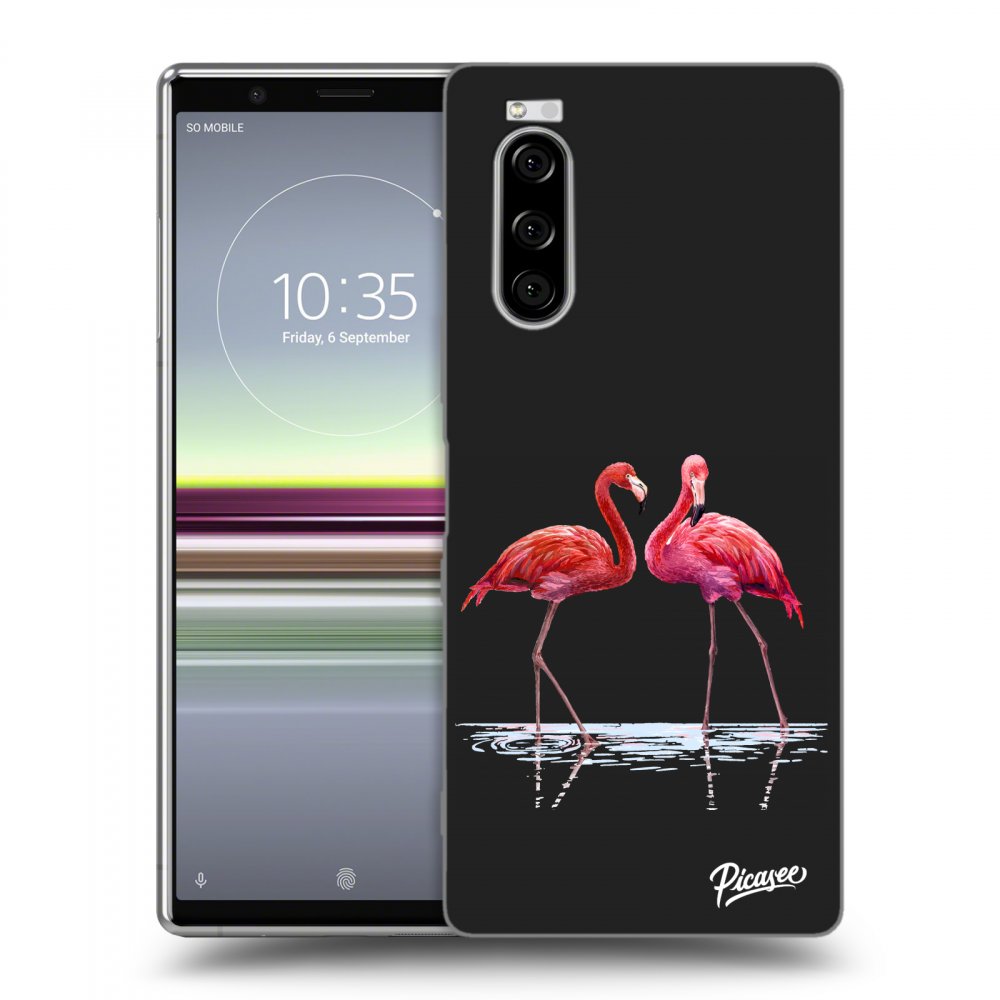 Picasee fekete szilikon tok az alábbi mobiltelefonokra Sony Xperia 5 - Flamingos couple