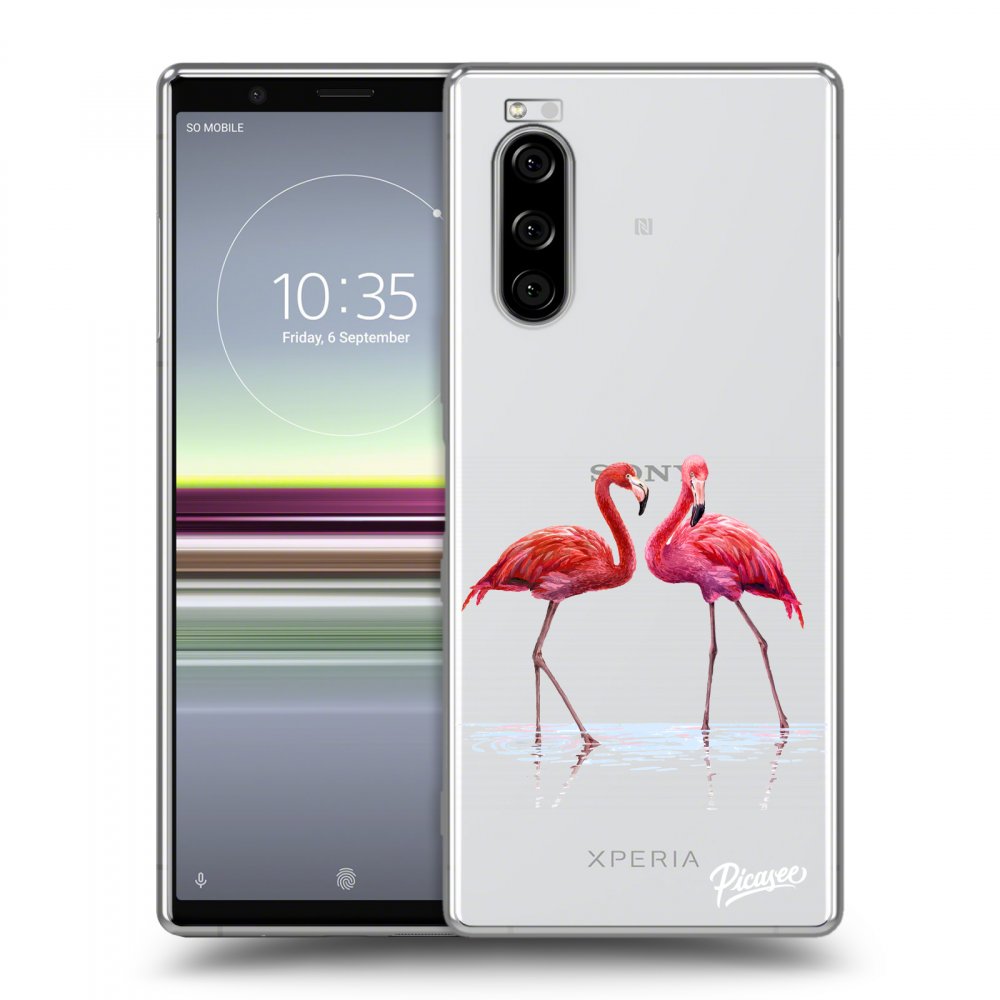 Picasee átlátszó szilikon tok az alábbi mobiltelefonokra Sony Xperia 5 - Flamingos couple