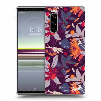 Picasee fekete szilikon tok az alábbi mobiltelefonokra Sony Xperia 5 - Purple Leaf
