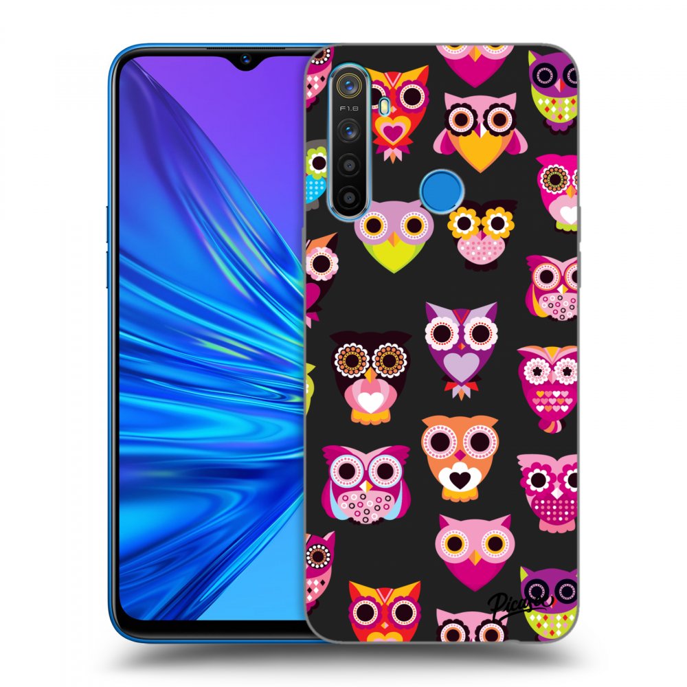 Picasee fekete szilikon tok az alábbi mobiltelefonokra Realme 5 - Owls