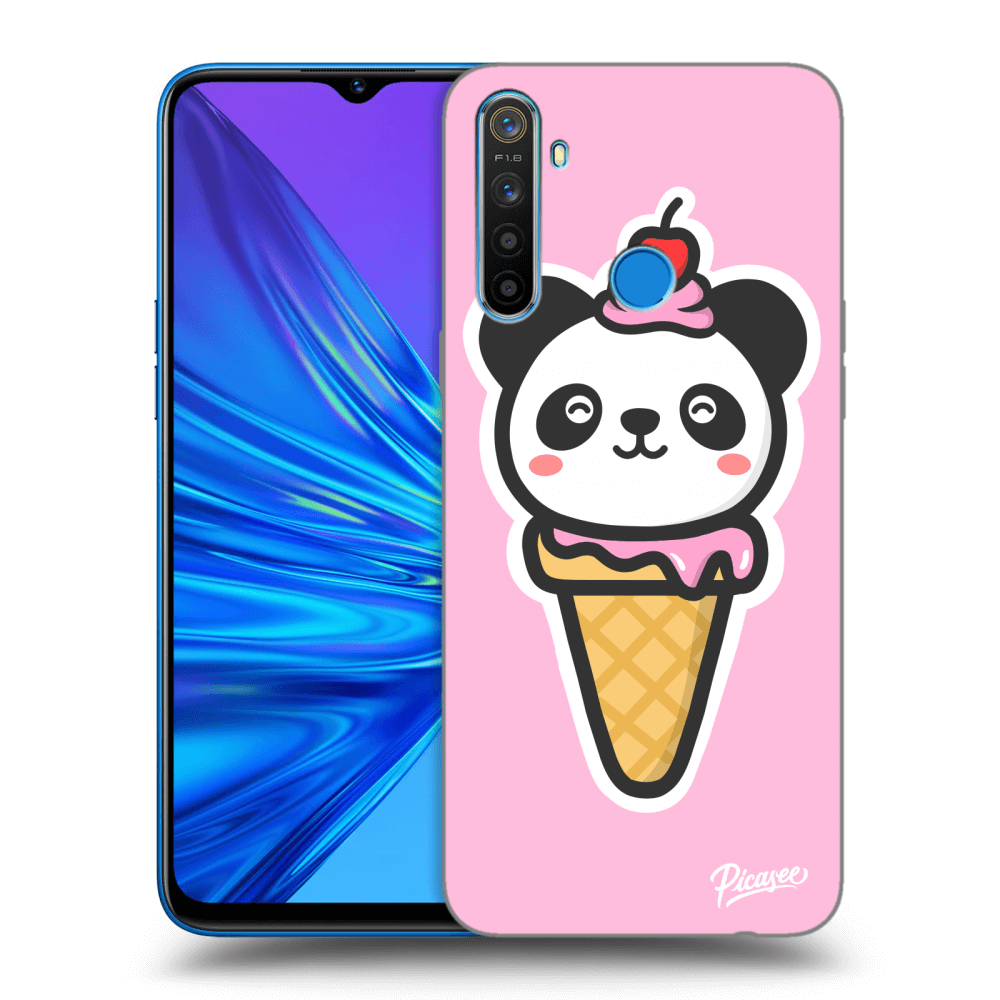 Picasee fekete szilikon tok az alábbi mobiltelefonokra Realme 5 - Ice Cream Panda