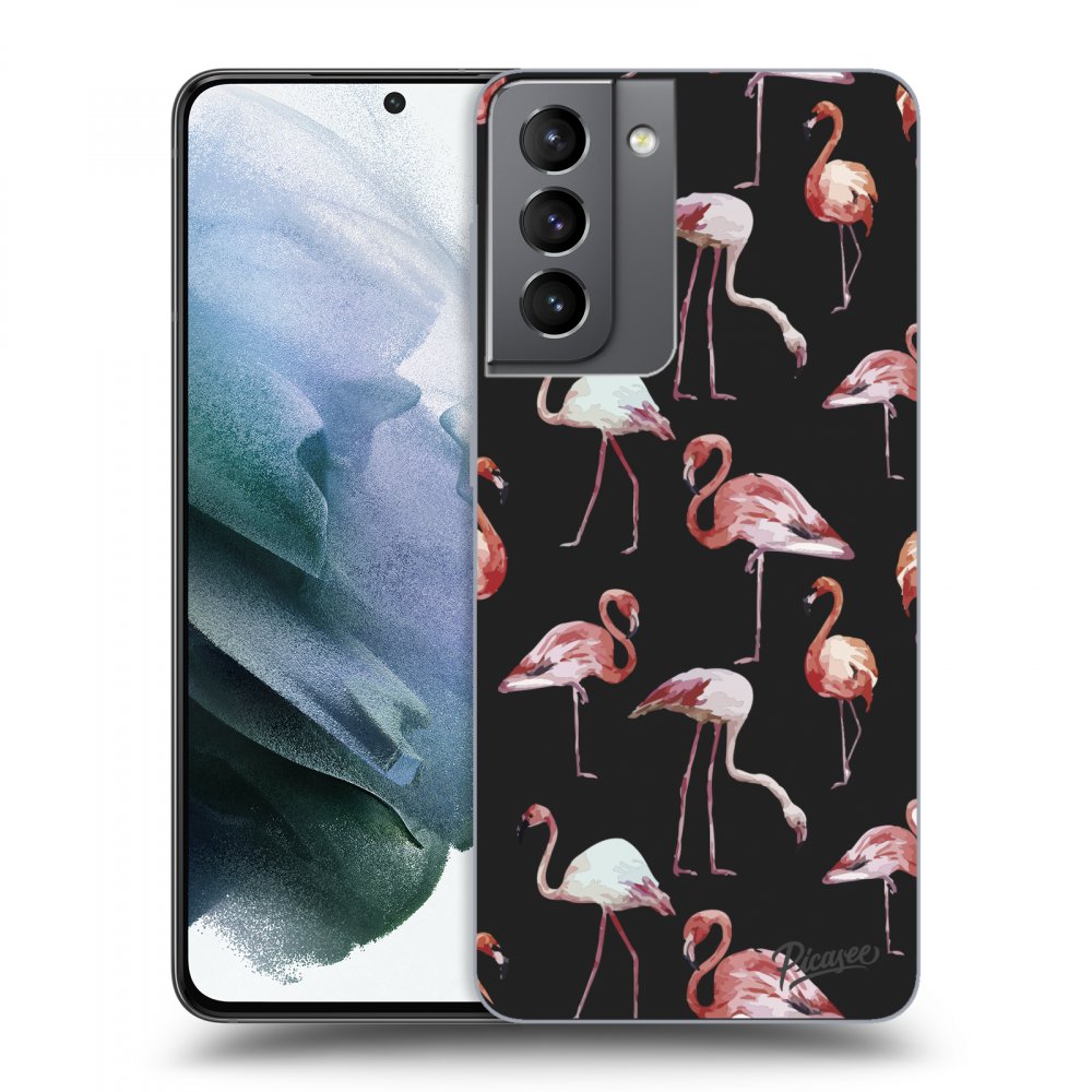 Picasee fekete szilikon tok az alábbi mobiltelefonokra Samsung Galaxy S21 5G G991B - Flamingos