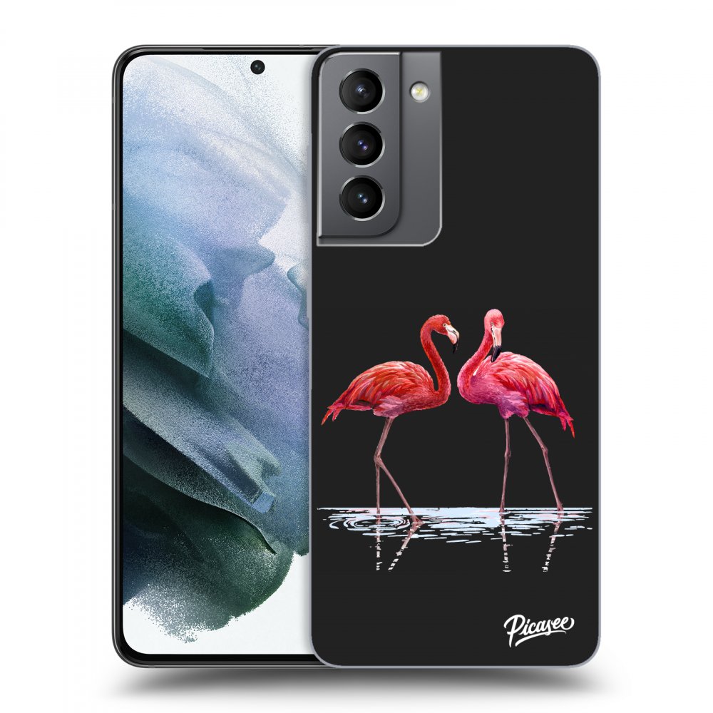 Picasee fekete szilikon tok az alábbi mobiltelefonokra Samsung Galaxy S21 5G G991B - Flamingos couple