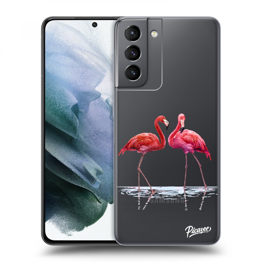 Picasee átlátszó szilikon tok az alábbi mobiltelefonokra Samsung Galaxy S21 5G G991B - Flamingos couple