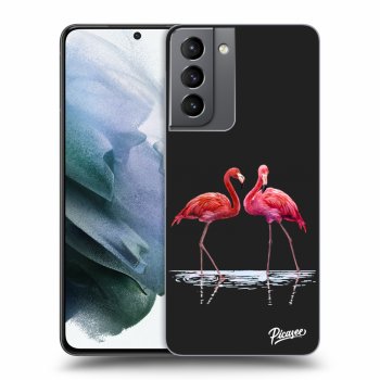 Picasee fekete szilikon tok az alábbi mobiltelefonokra Samsung Galaxy S21 5G G991B - Flamingos couple