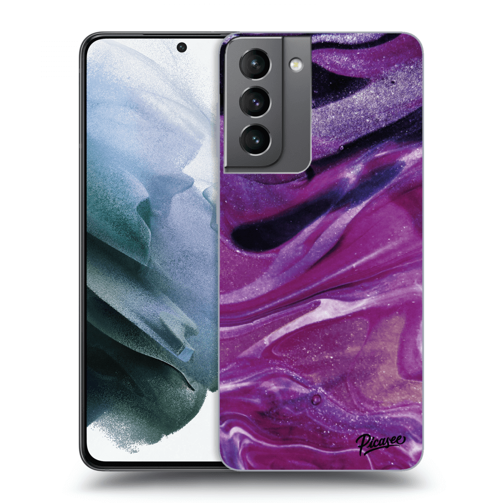 Picasee fekete szilikon tok az alábbi mobiltelefonokra Samsung Galaxy S21 5G G991B - Purple glitter