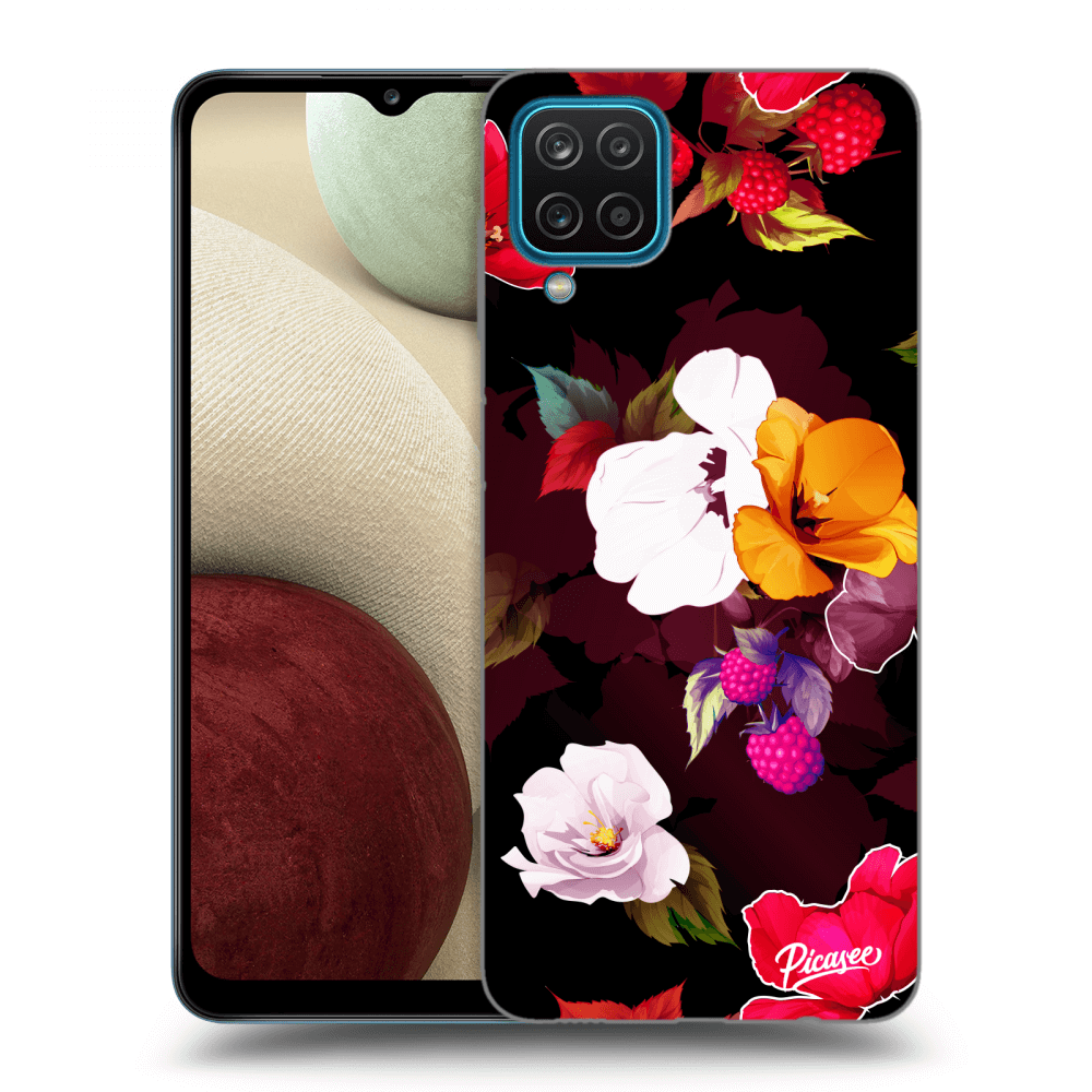 Picasee fekete szilikon tok az alábbi mobiltelefonokra Samsung Galaxy A12 A125F - Flowers and Berries