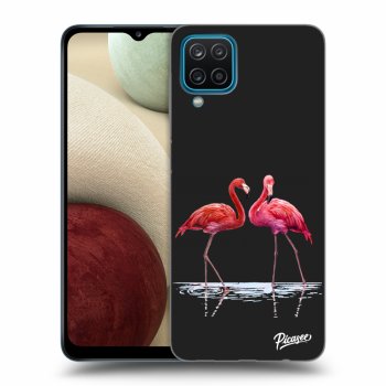 Picasee fekete szilikon tok az alábbi mobiltelefonokra Samsung Galaxy A12 A125F - Flamingos couple