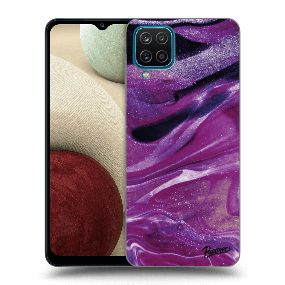 Picasee fekete szilikon tok az alábbi mobiltelefonokra Samsung Galaxy A12 A125F - Purple glitter