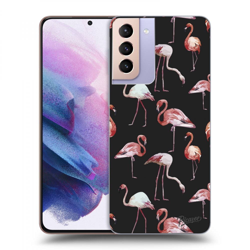Picasee fekete szilikon tok az alábbi mobiltelefonokra Samsung Galaxy S21+ 5G G996F - Flamingos