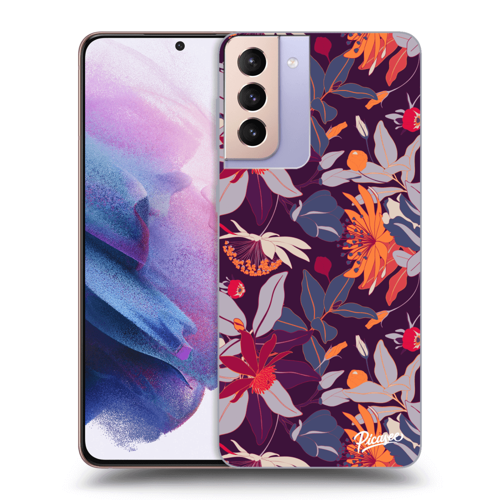 Picasee fekete szilikon tok az alábbi mobiltelefonokra Samsung Galaxy S21+ 5G G996F - Purple Leaf