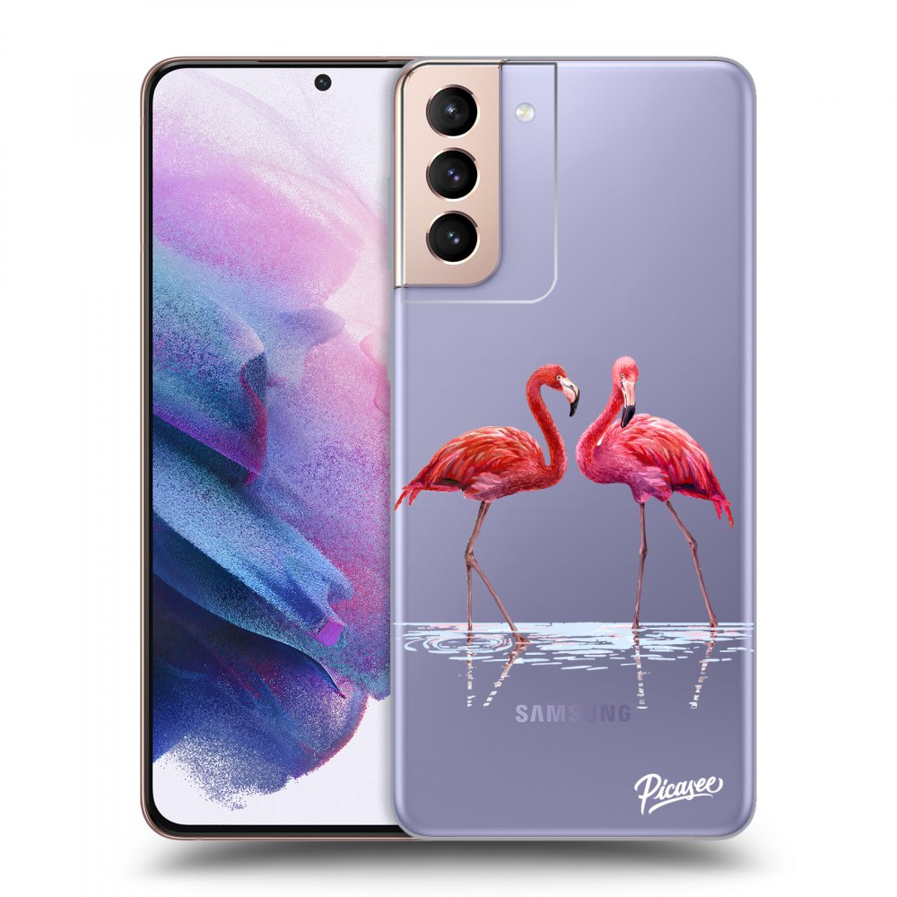 Picasee átlátszó szilikon tok az alábbi mobiltelefonokra Samsung Galaxy S21+ 5G G996F - Flamingos couple