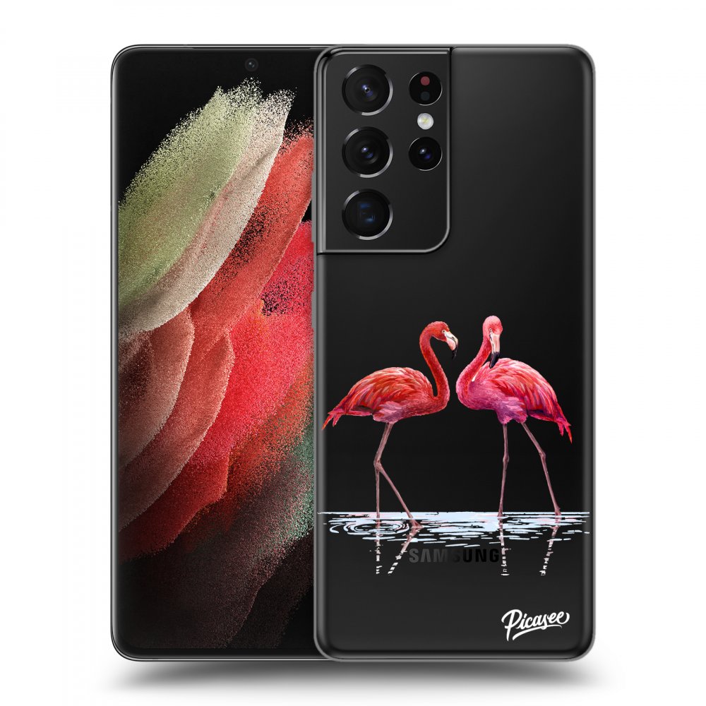 Picasee átlátszó szilikon tok az alábbi mobiltelefonokra Samsung Galaxy S21 Ultra 5G G998B - Flamingos couple