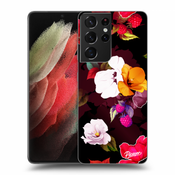 Picasee fekete szilikon tok az alábbi mobiltelefonokra Samsung Galaxy S21 Ultra 5G G998B - Flowers and Berries