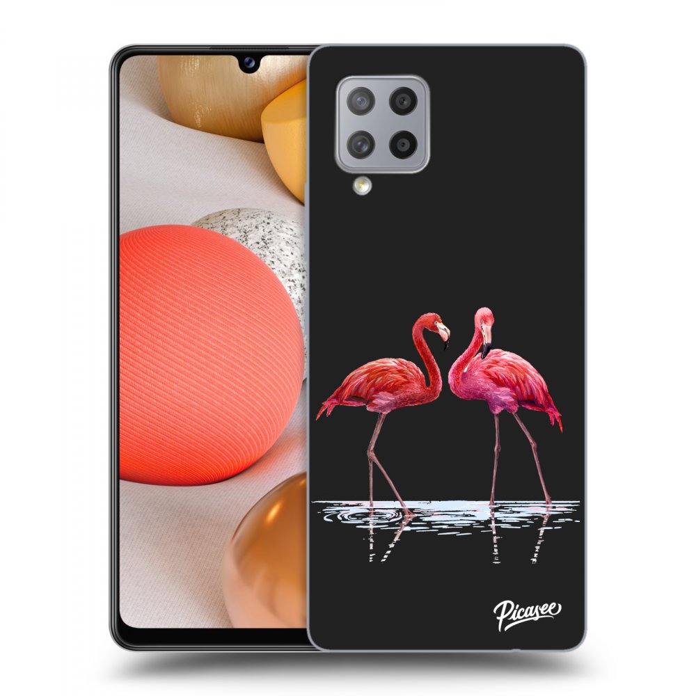 Picasee fekete szilikon tok az alábbi mobiltelefonokra Samsung Galaxy A42 A426B - Flamingos couple