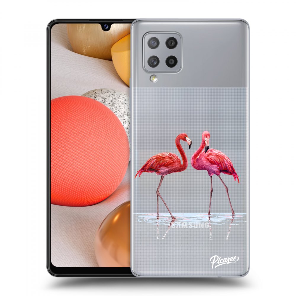 Picasee átlátszó szilikon tok az alábbi mobiltelefonokra Samsung Galaxy A42 A426B - Flamingos couple
