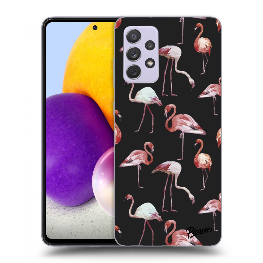 Picasee fekete szilikon tok az alábbi mobiltelefonokra Samsung Galaxy A72 A725F - Flamingos