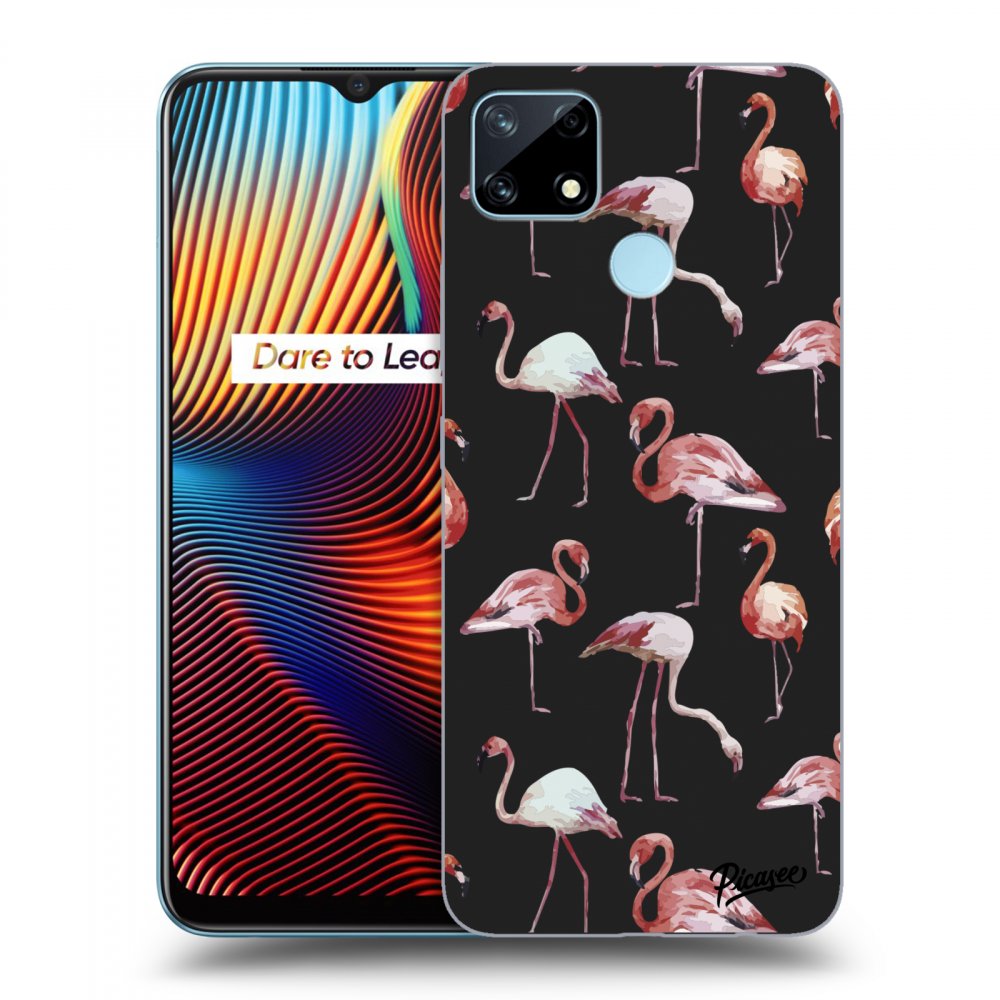 Picasee fekete szilikon tok az alábbi mobiltelefonokra Realme 7i - Flamingos