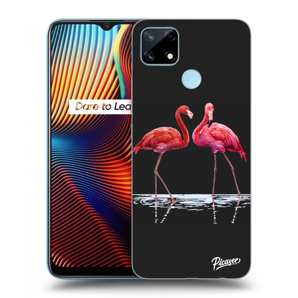 Picasee fekete szilikon tok az alábbi mobiltelefonokra Realme 7i - Flamingos couple