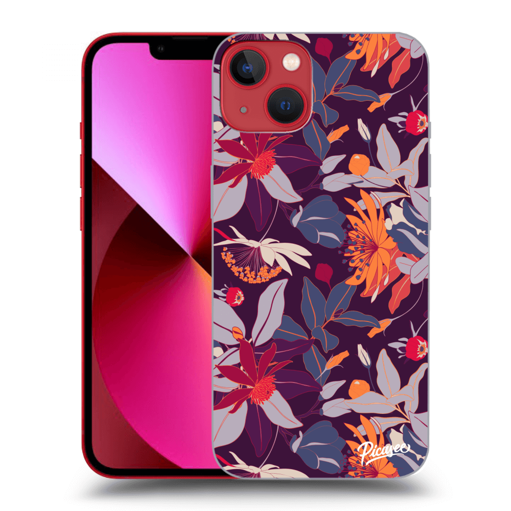 Picasee fekete szilikon tok az alábbi mobiltelefonokra Apple iPhone 13 - Purple Leaf