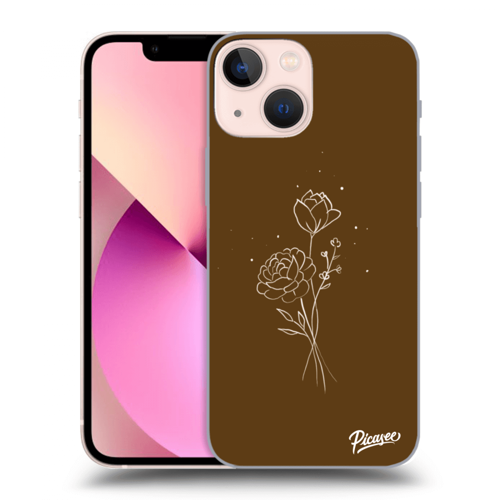 Picasee fekete szilikon tok az alábbi mobiltelefonokra Apple iPhone 13 mini - Brown flowers