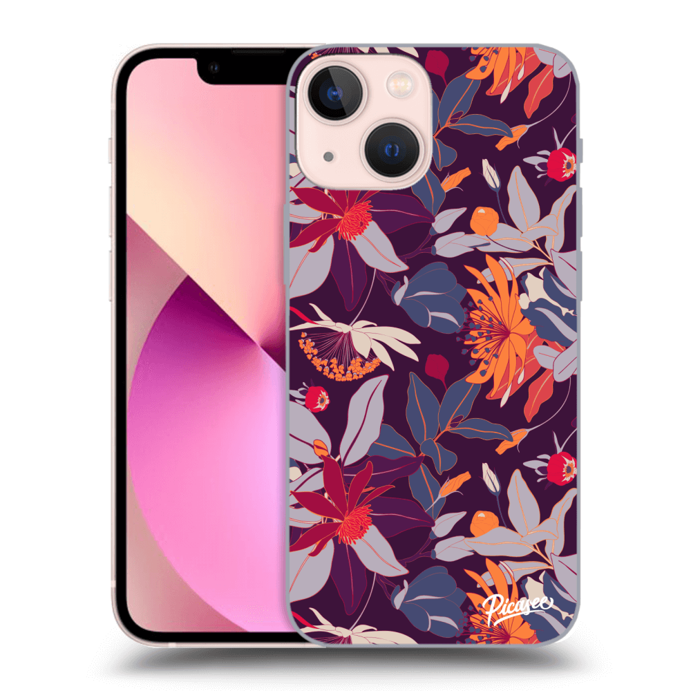 Picasee átlátszó szilikon tok az alábbi mobiltelefonokra Apple iPhone 13 mini - Purple Leaf