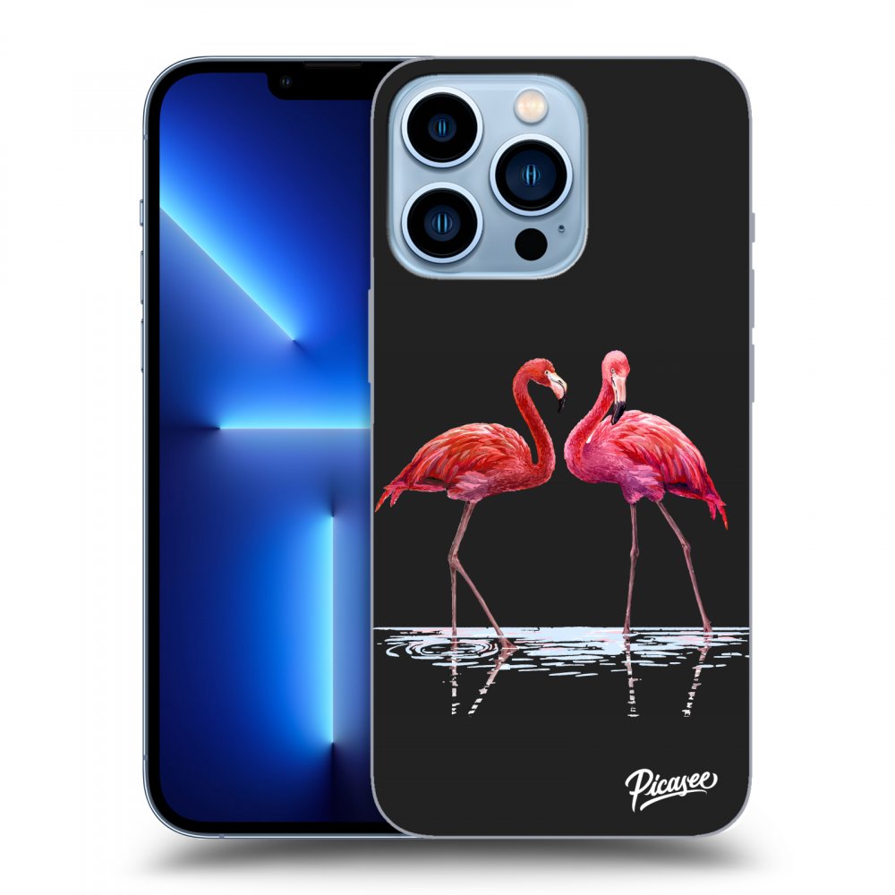 Picasee fekete szilikon tok az alábbi mobiltelefonokra Apple iPhone 13 Pro - Flamingos couple