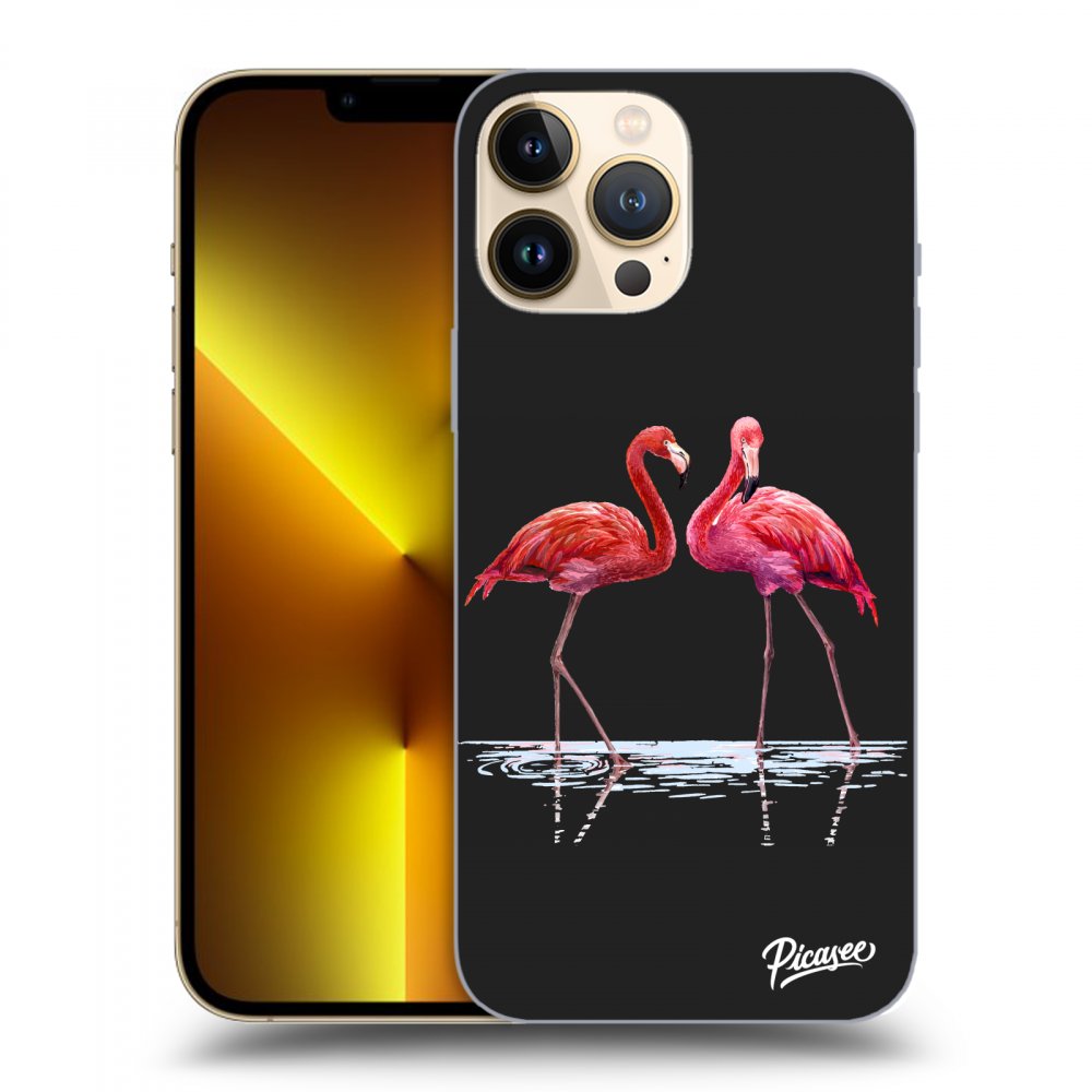 Picasee fekete szilikon tok az alábbi mobiltelefonokra Apple iPhone 13 Pro Max - Flamingos couple