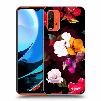 Picasee fekete szilikon tok az alábbi mobiltelefonokra Xiaomi Redmi 9T - Flowers and Berries
