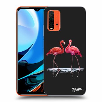 Picasee fekete szilikon tok az alábbi mobiltelefonokra Xiaomi Redmi 9T - Flamingos couple