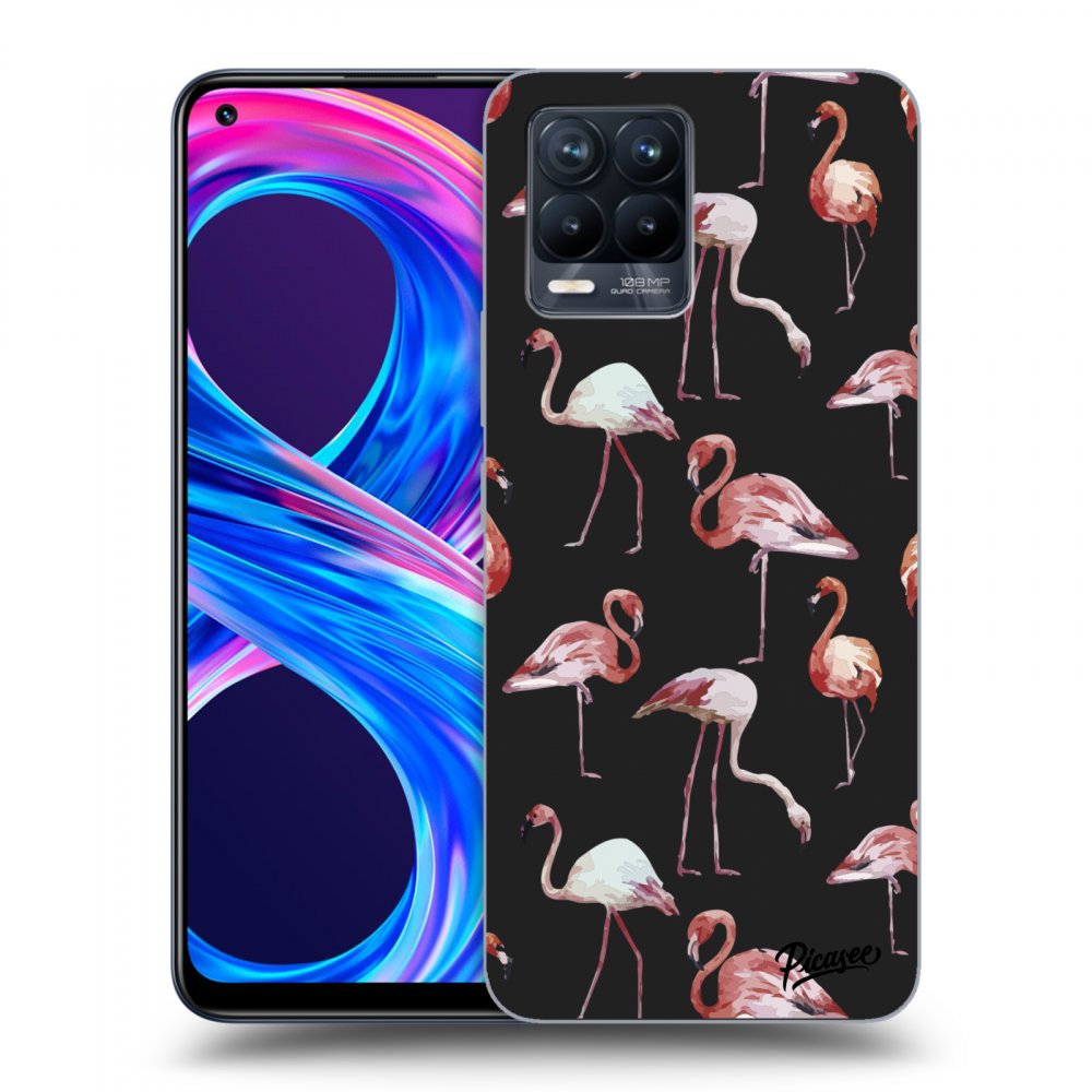 Picasee fekete szilikon tok az alábbi mobiltelefonokra Realme 8 Pro - Flamingos