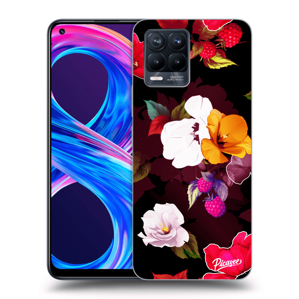 Picasee fekete szilikon tok az alábbi mobiltelefonokra Realme 8 Pro - Flowers and Berries