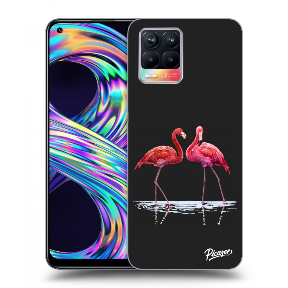 Picasee fekete szilikon tok az alábbi mobiltelefonokra Realme 8 4G - Flamingos couple
