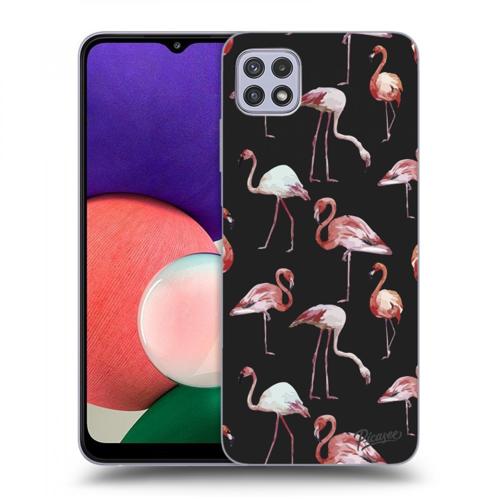 Picasee fekete szilikon tok az alábbi mobiltelefonokra Samsung Galaxy A22 A226B 5G - Flamingos